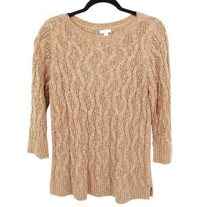 J. Jill Sweater Womens PS Tan Fishermancore Classic Earthy Neutral Preppy Casual